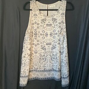 Max Studio Cream Gray and Blue Floral Top
